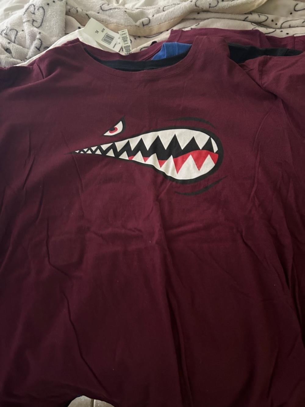Nike Men’s Maroon Graphic Shirt with White & Red Shark Mouth Detail